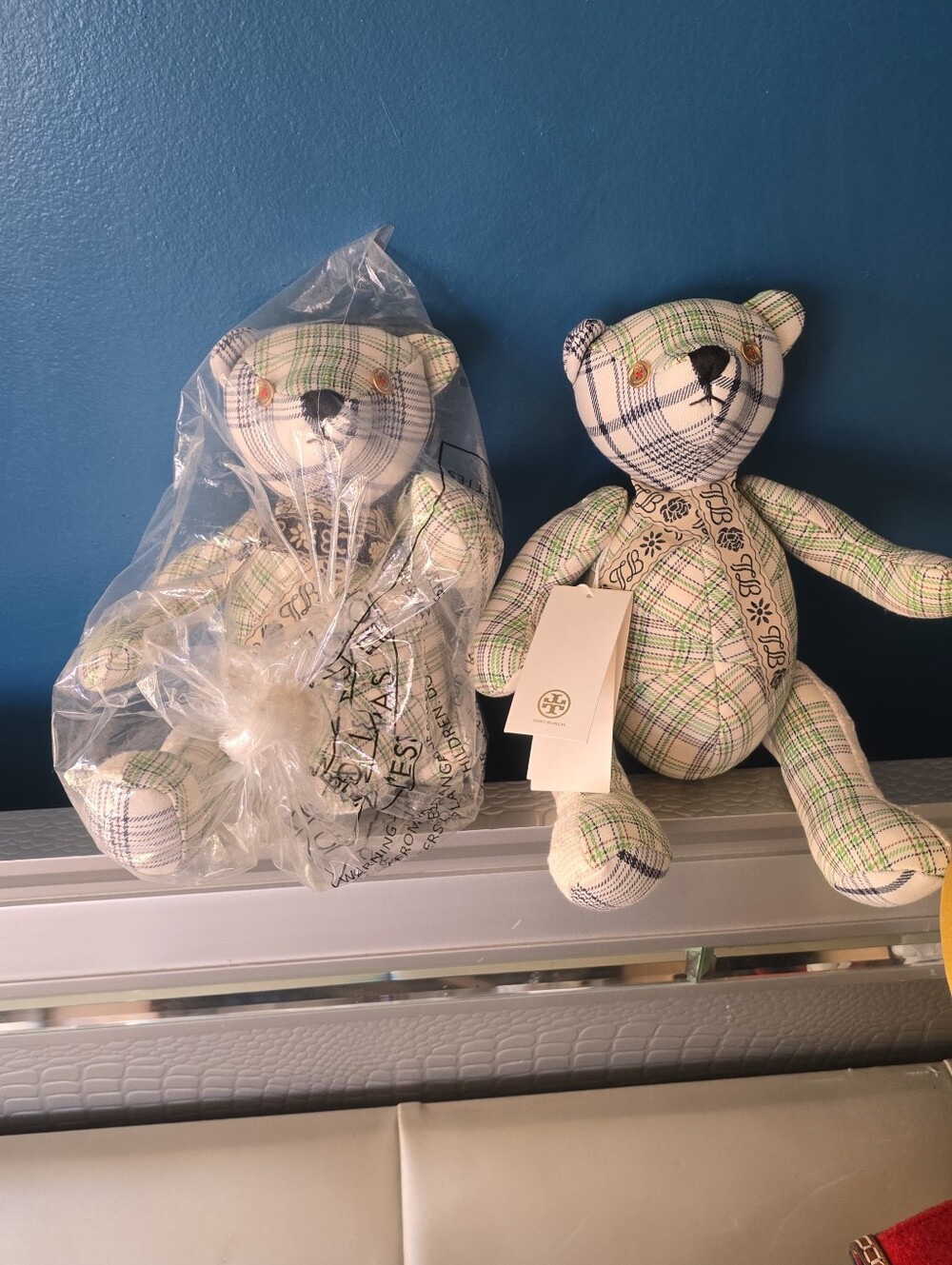 Tory Burch Cream, Green & Navy Plaid Collectible Bear